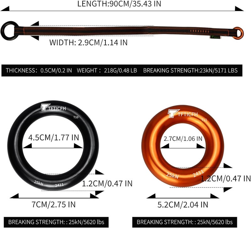 TFTICFH Friction Saver, 23kN Cambium Saver Retrievable Anchor, Climbing Rope Loop Belt Sling with Two 25kN Aluminum Rings for Tree Arborist Climbing Rappeling - Image 5